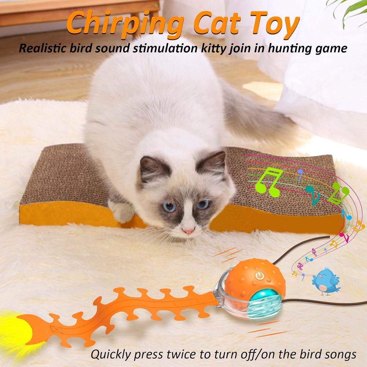 Interactive Cat Toys for Indoor Cats, Fast Rolling Cat Ball with Centipede Tail, Birds Chirping