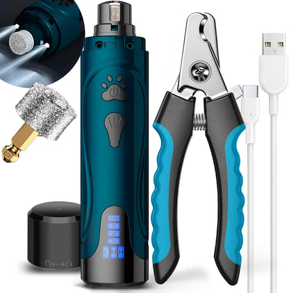 Dog Nail Trimmers and Dog Nail Clippers Kit, Whisper Quiet Electric Grinder with Light, for Small