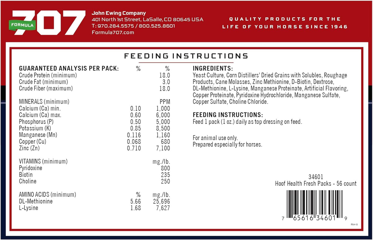 Formula 707 Hoof Health Equine Supplement, Daily Fresh Packs, 56 Day Supply - Biotin, Amino Acids