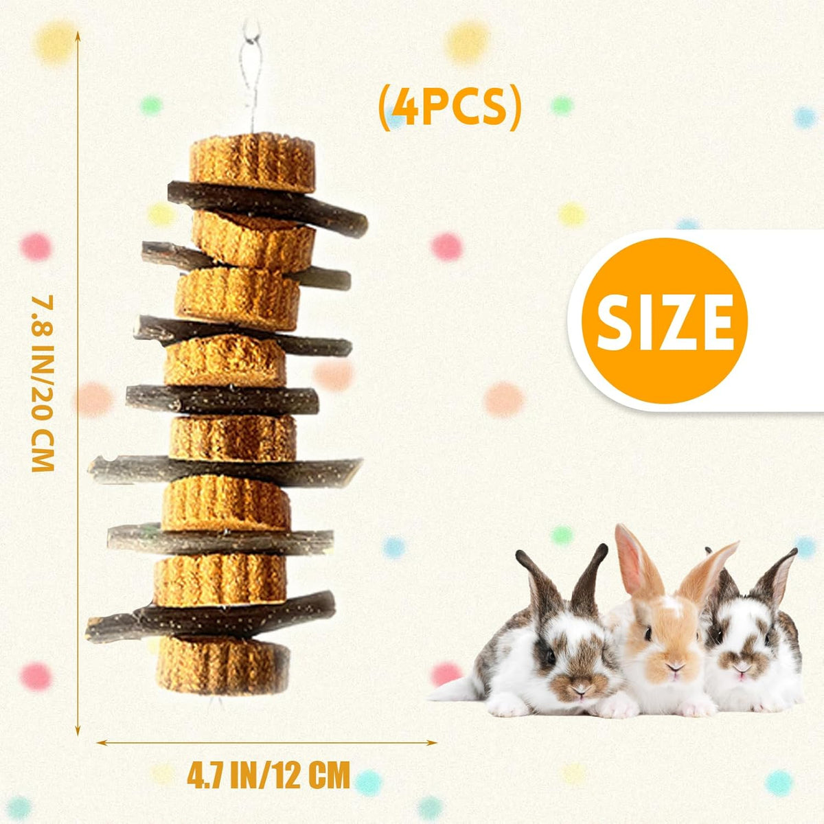 kathson Natural Small Animal Chew Toys for Teeth,4 PCS Rabbit Hanging Chewing Treats with Natural