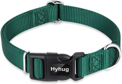 Hyhug Small Dog Collar Quick-Release Green| Heavy-Duty Nylon Puppy Collar, Adjustable & Durable Pet