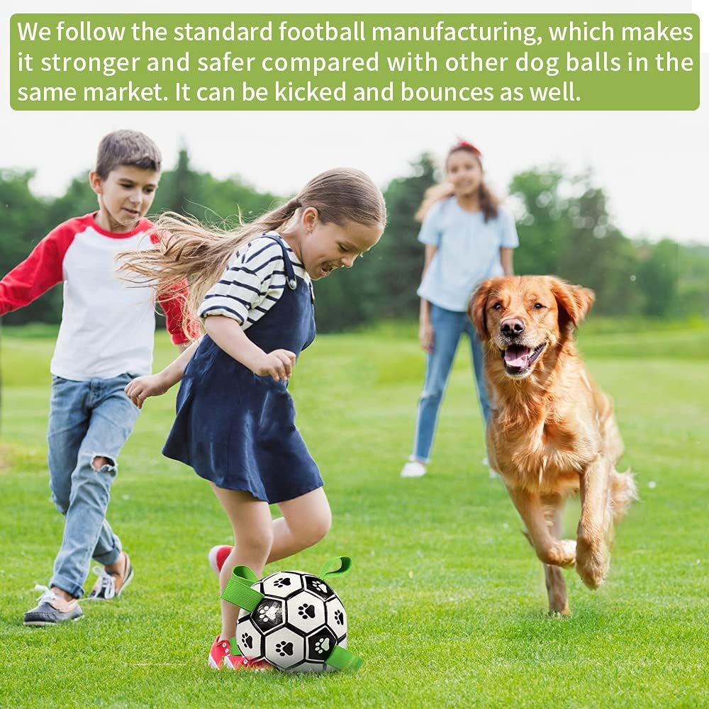 QDAN Dog Toys, Soccer Ball with Straps, World Cup Interactive Toys for Tug of War, Puppy Birthday