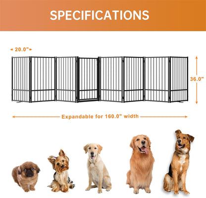 Full Metal Freestanding Dog Gate with Door, 36''Height Foldable Pet Dog Fence for Indoor & Outdoor