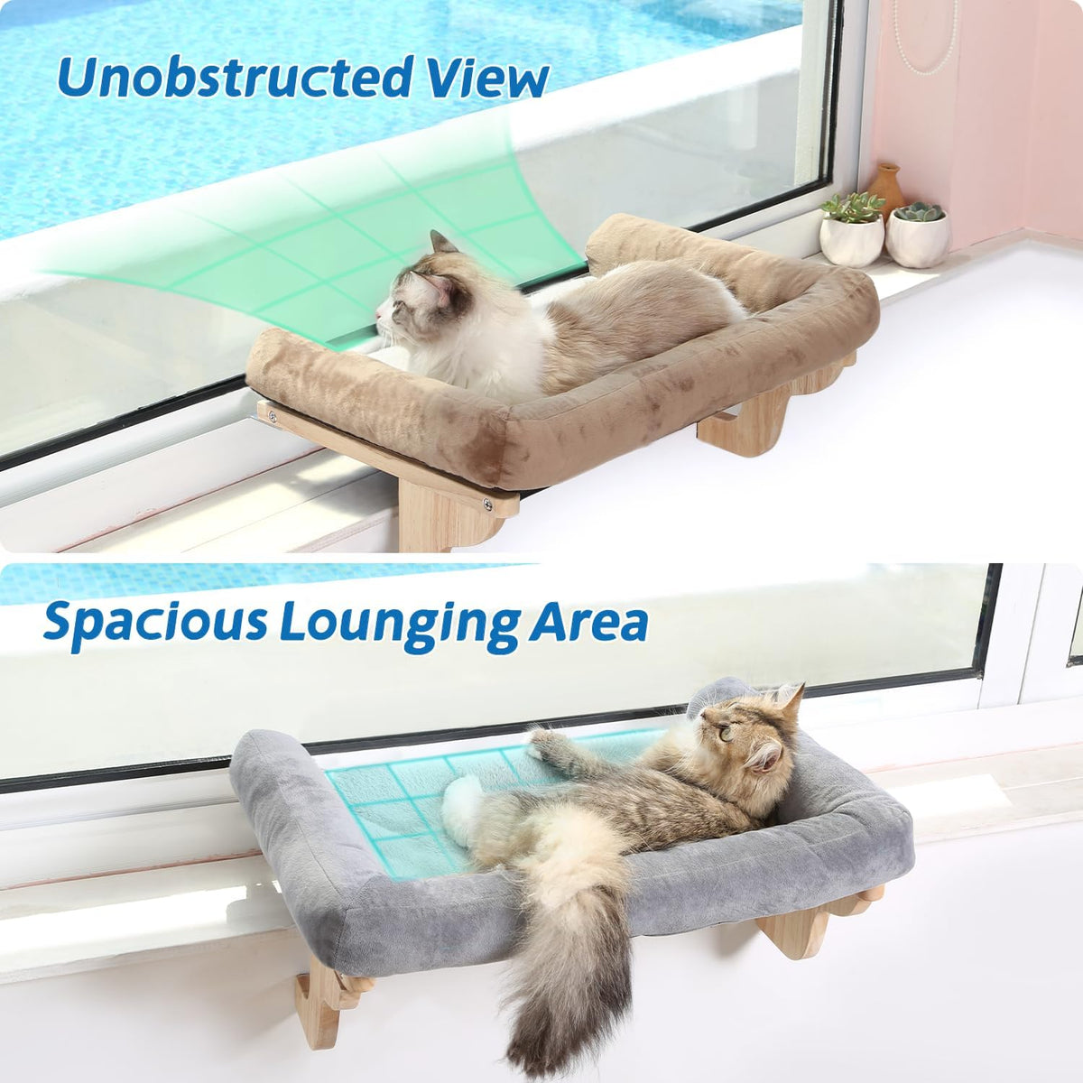 Cat Perch for Window Sill with Bolster - Orthopedic Hammock Design with Premium Hardwood & Robust