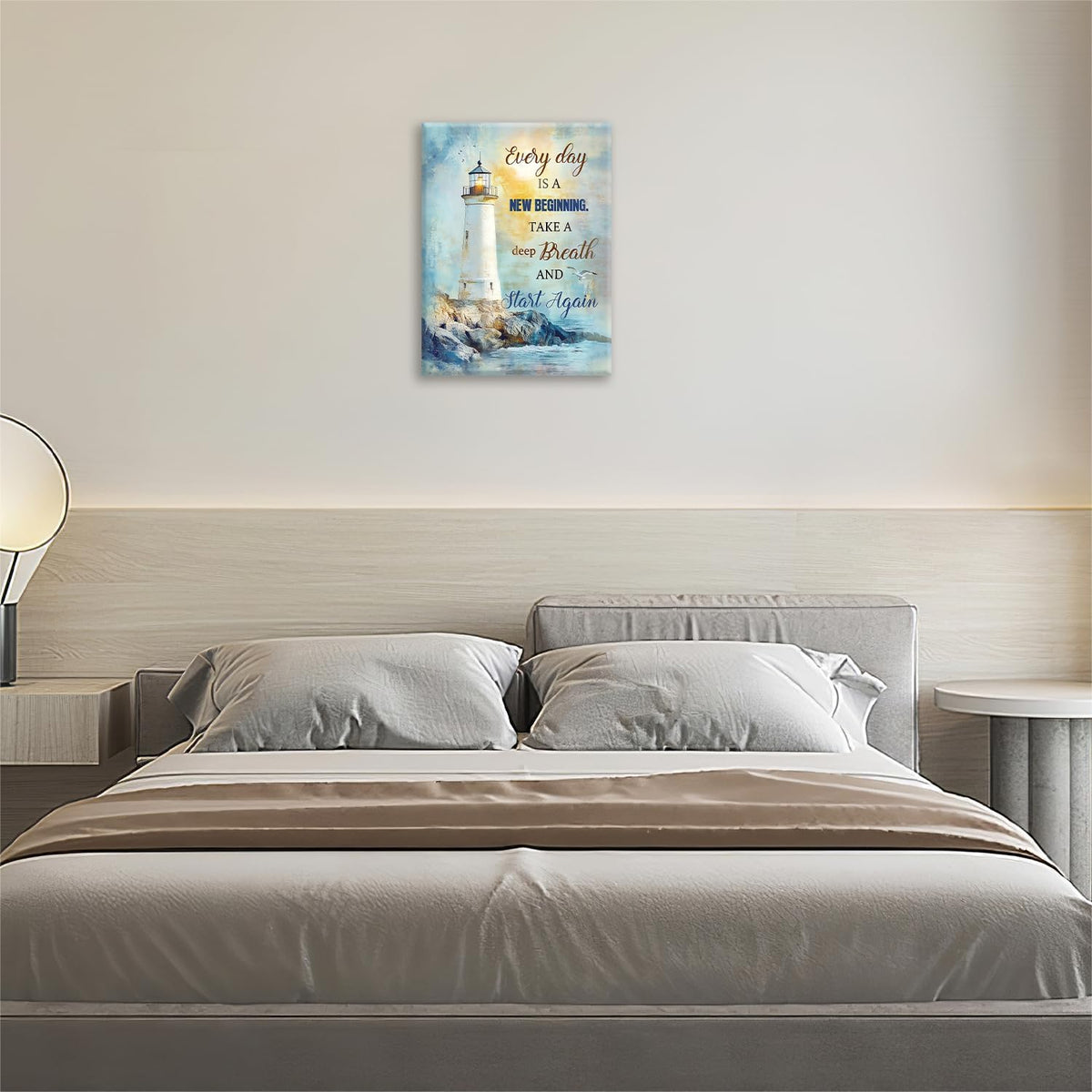 Ocean Lighthouse Pictures Wall Art, Coastal Nautical Bathroom Wall Decor Every Day is a New