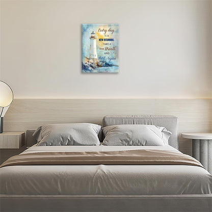 Ocean Lighthouse Pictures Wall Art, Coastal Nautical Bathroom Wall Decor Every Day is a New
