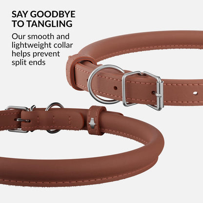 CollarDirect Rolled Leather Dog Collar, Soft Padded Round Puppy Collar, Handmade Genuine Leather