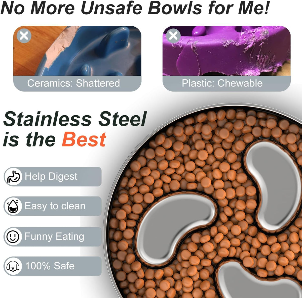 Slow Feeder Dog Bowl, 1Cups Stainless Steel Maze Bowl for Small Breeds, Non-Slip Base, Double Wall