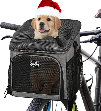 Dog Bike Basket Carrier, Pet Bicycle Front Carrier Backpack for Bike Riding Foldable Removable