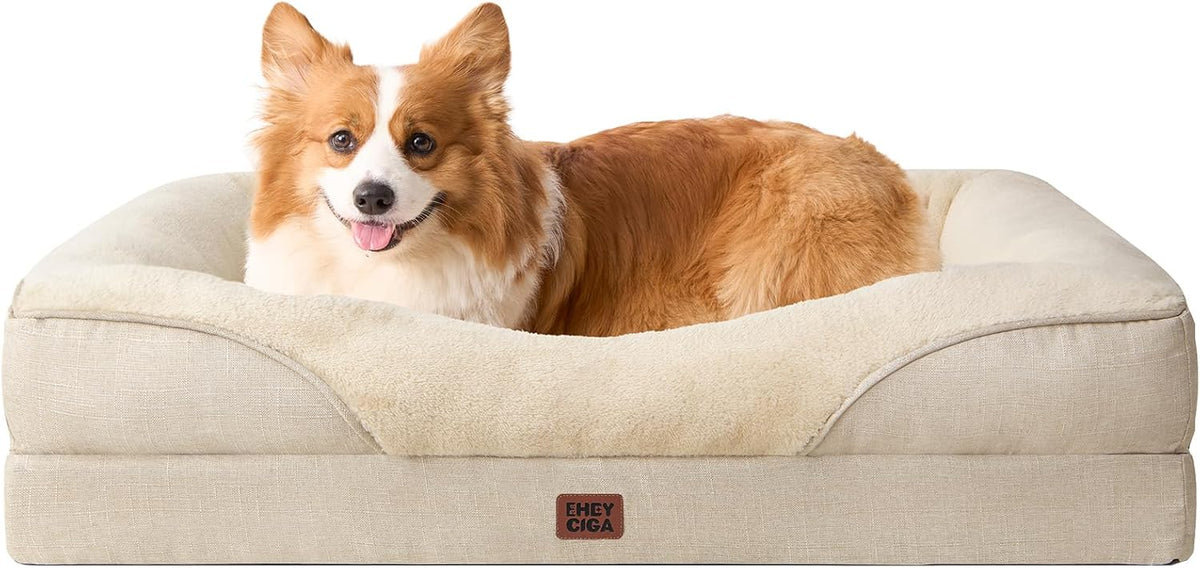 EHEYCIGA Memory Foam Dog Bed for Medium Size, Orthopedic Dog Sofa with Sides and Waterproof Liner