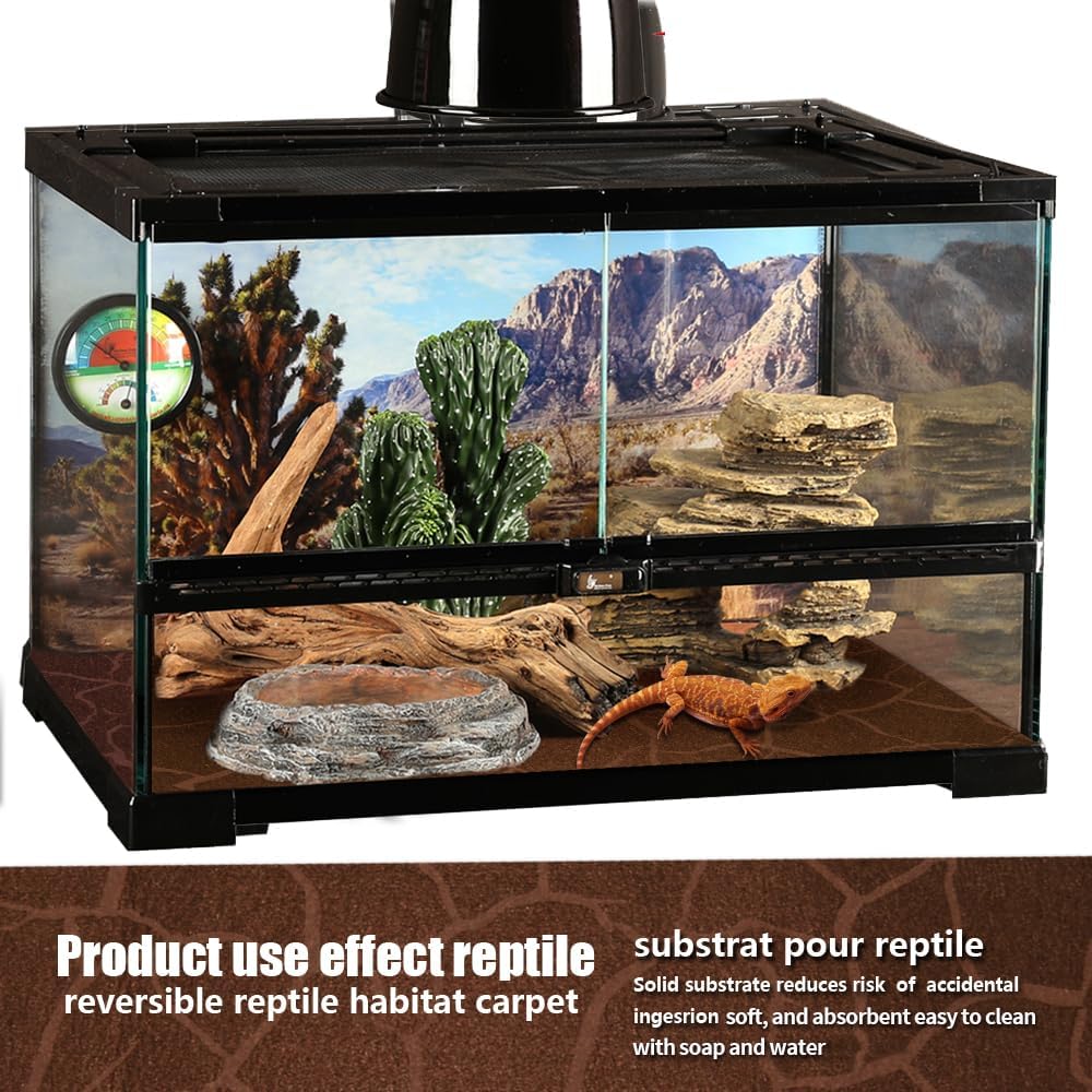 2 Pack Reptile Carpet Desert Reptile Mat & Reversible Substrate, Terrarium Liner Bedding, for