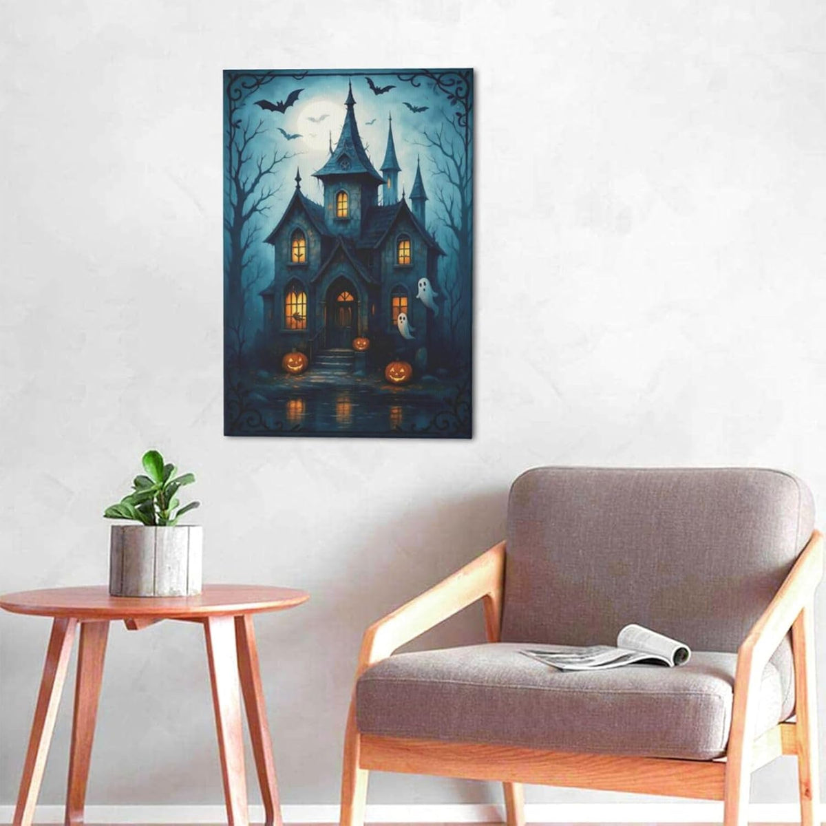 Halloween Gothic Wall Art Castle Pumpkin Ghost Bat Canvas Wall Decor Dark Academia Pictures