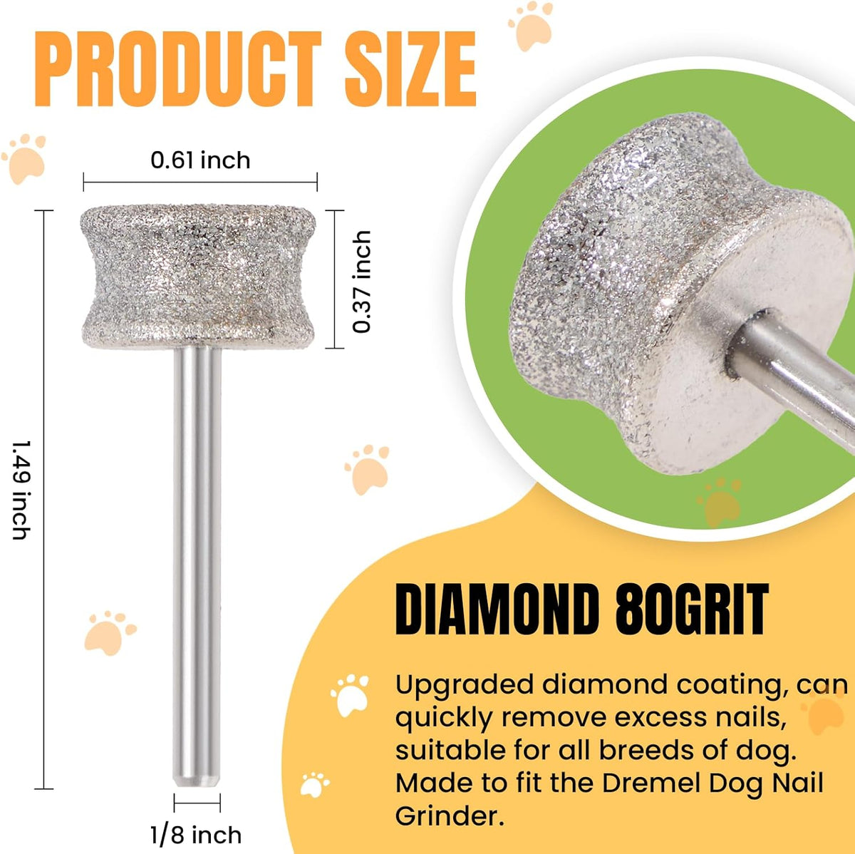 CAELUM Diamond-Coated Pet Nail Grinder Bit, 1/8” Shank for Dremel Nail Tools, Durable & Low-Noise