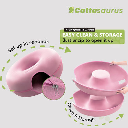Cattasaurus Peekaboo Cat Cave for Multiple & Large Cats Up to 30-45 Lbs, Scratch Detachable &