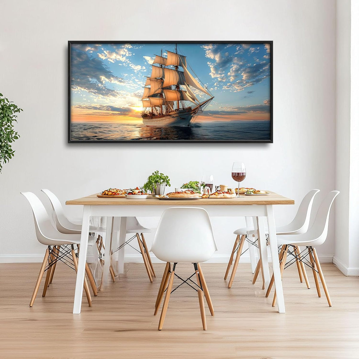 Nautical Ship Large Wall Art Sea Sailing Ship Pictures Sunrise Seascape Wall Decor Nature Landscape