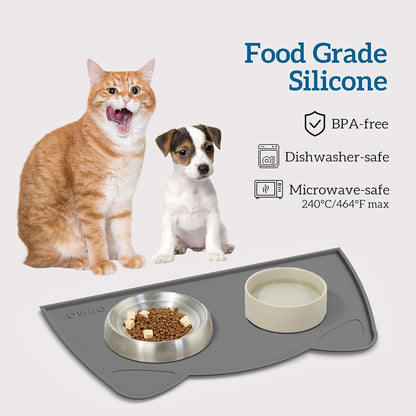 OHMO - Cat Food Mat, Silicone Pet Feeding Mat for Floor Non-Skid Waterproof Dog Water Bowl Tray