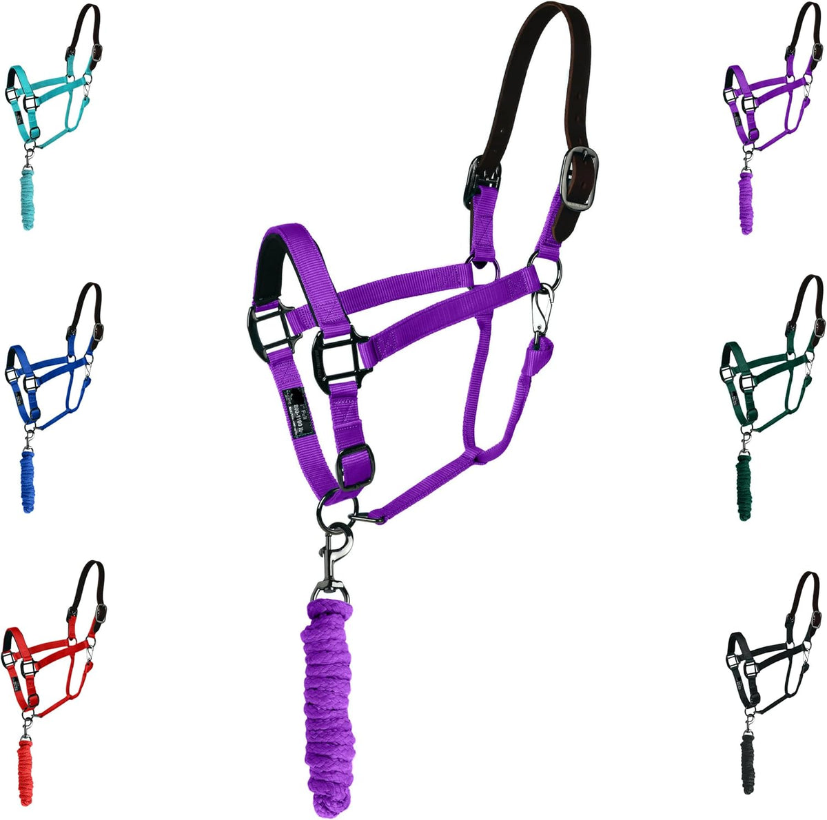 Majestic Ally Leather Halter with Matching Lead Rope for Horses – Leather Breakaway Crown
