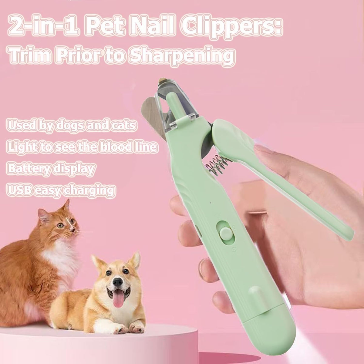 2 In 1 Pet Nail Clipper and Grinder, Professional Electric Rechargeable Pet Nail Fast Trimmer
