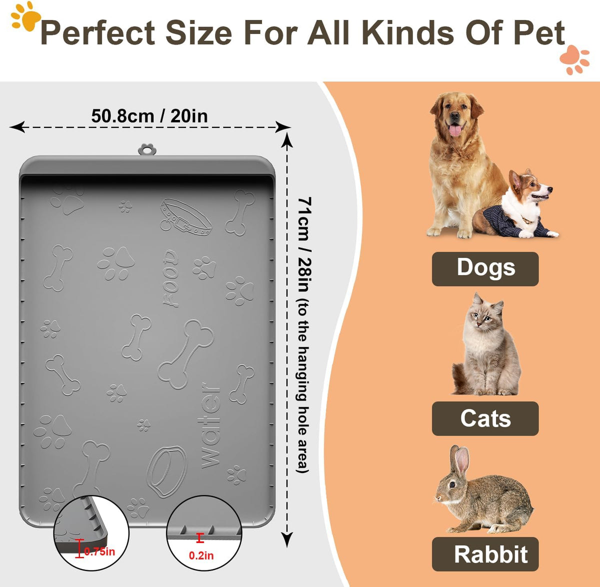 Dog Food Mat - Silicone Dog Mat for Food and Water - 28" x 20" Pet Feeding Mats with Residue