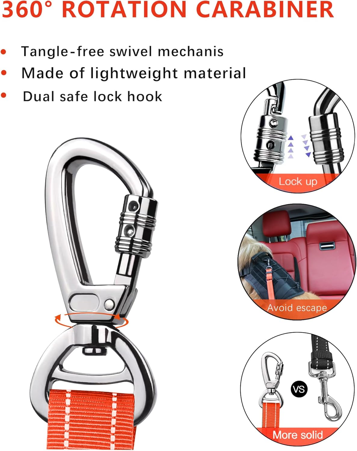 AUBELL Dog Seat Belt for Car,2 Pack Set 3-in-1 Adjustable Reflective Bungee Heavy Duty Dog Car
