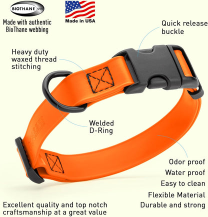 Dogline Biothane Waterproof Dog Collar with Quick Release Buckle Strong Coated Nylon Webbing with