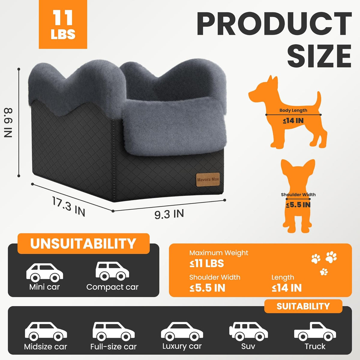 Portable Small Dog Seat for Car(Up to 11LB),Luxury Center Console Dog Car Seat Booster with Safety