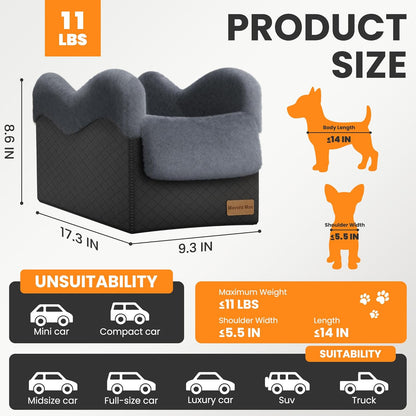 Portable Small Dog Seat for Car(Up to 11LB),Luxury Center Console Dog Car Seat Booster with Safety
