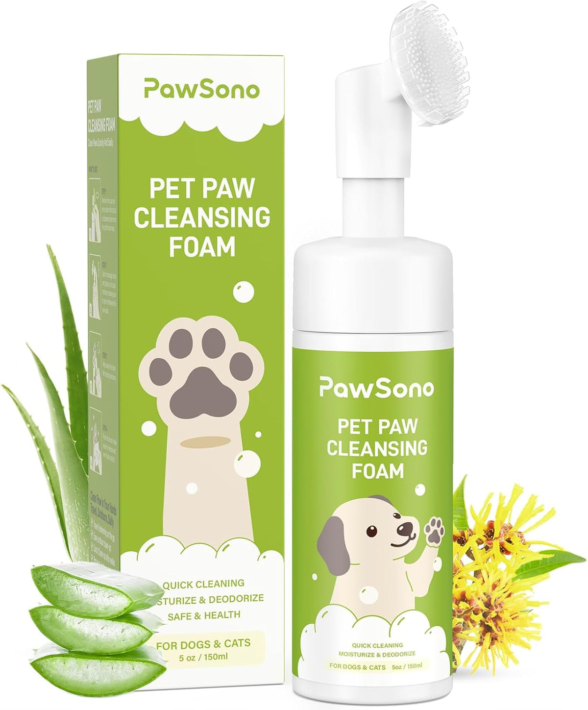 Paw Cleaner for Dogs & Cats, No-Rinse Foaming Pet Foot Washer with Built-in Scrubber Brush for