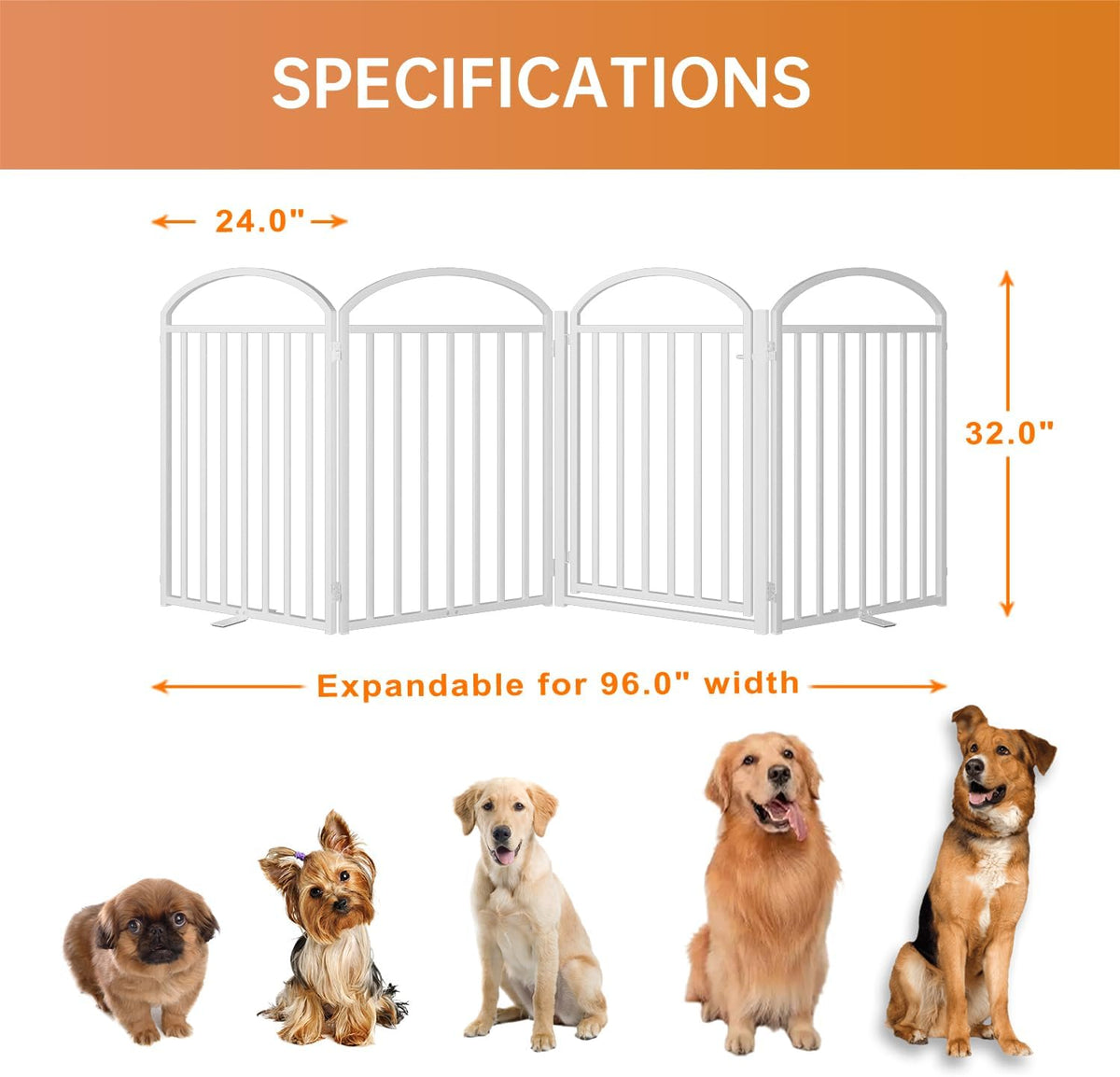 4 Panles Full Matel Freestanding Dog Gates with Door, 96"Extra Wide 32"Tall Free Standing Dog Pet