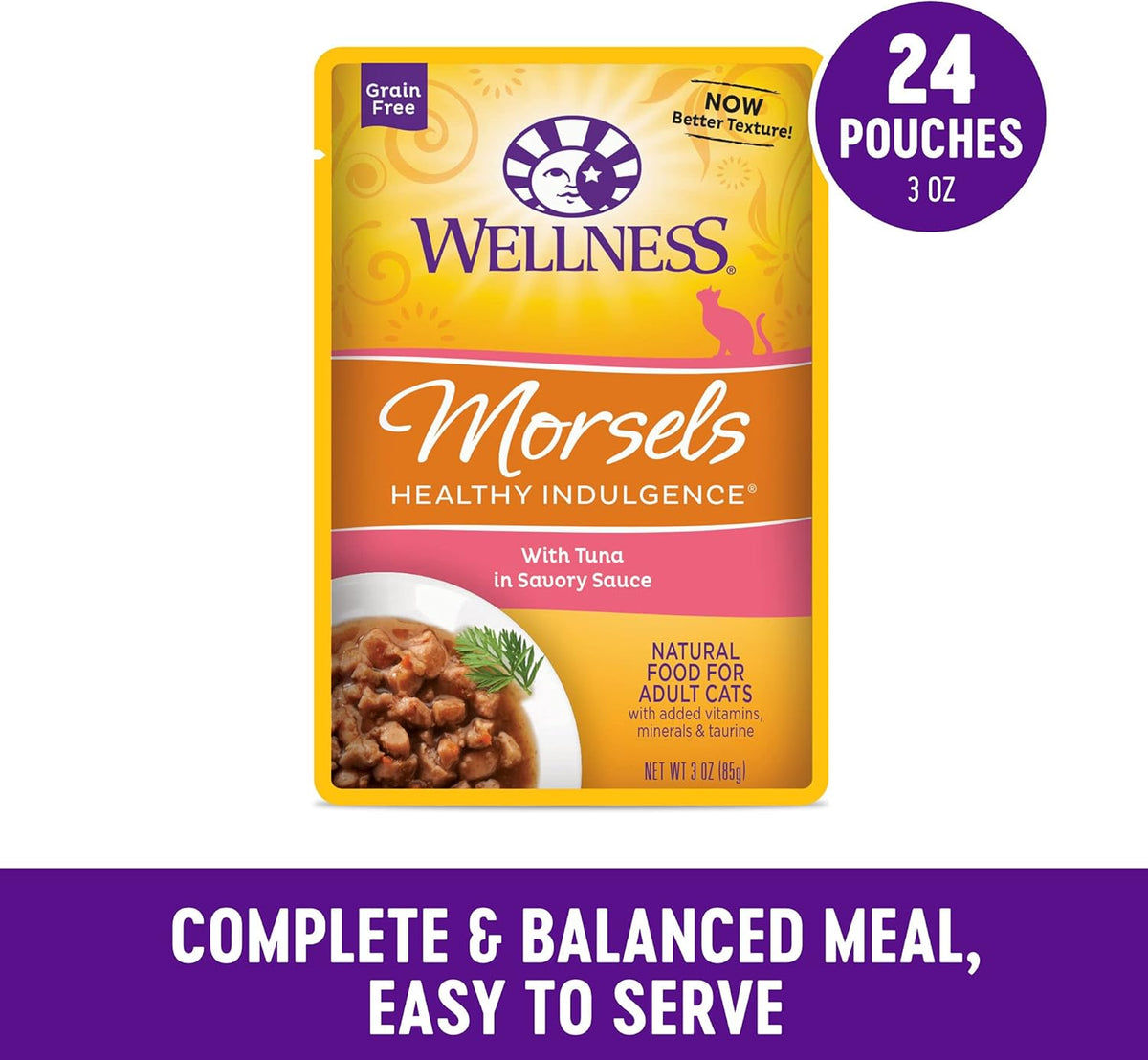 Wellness Healthly Indulgence Morsels Adult Wet Cat Food, Natural, Protein-Rich, Grain Free, 3 Ounce