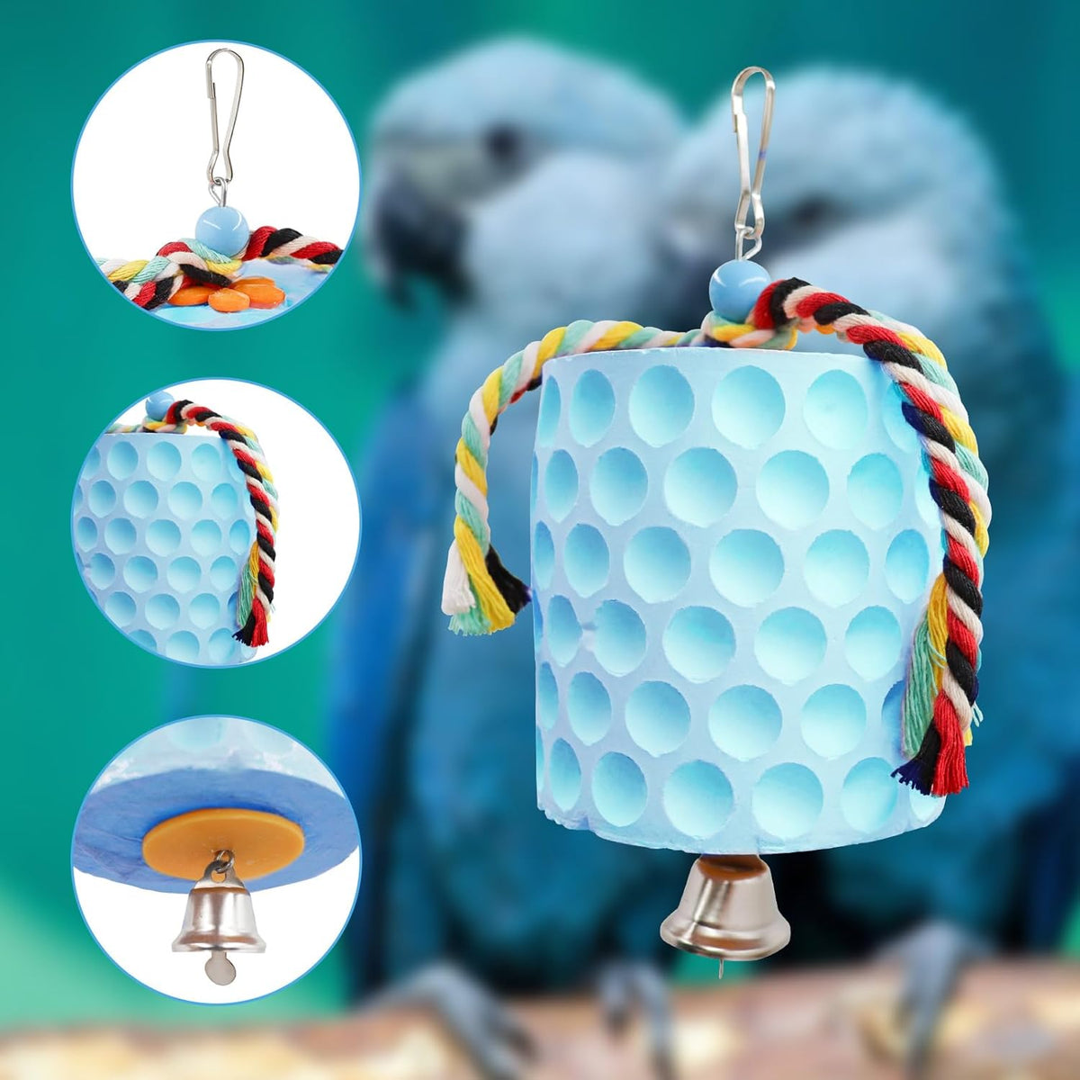 Extra Large Bird Chewing Toy, Parrot Beak Grinding Calcium Stone with Bells, Bird Cage Accessories