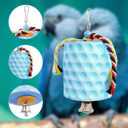 Extra Large Bird Chewing Toy, Parrot Beak Grinding Calcium Stone with Bells, Bird Cage Accessories