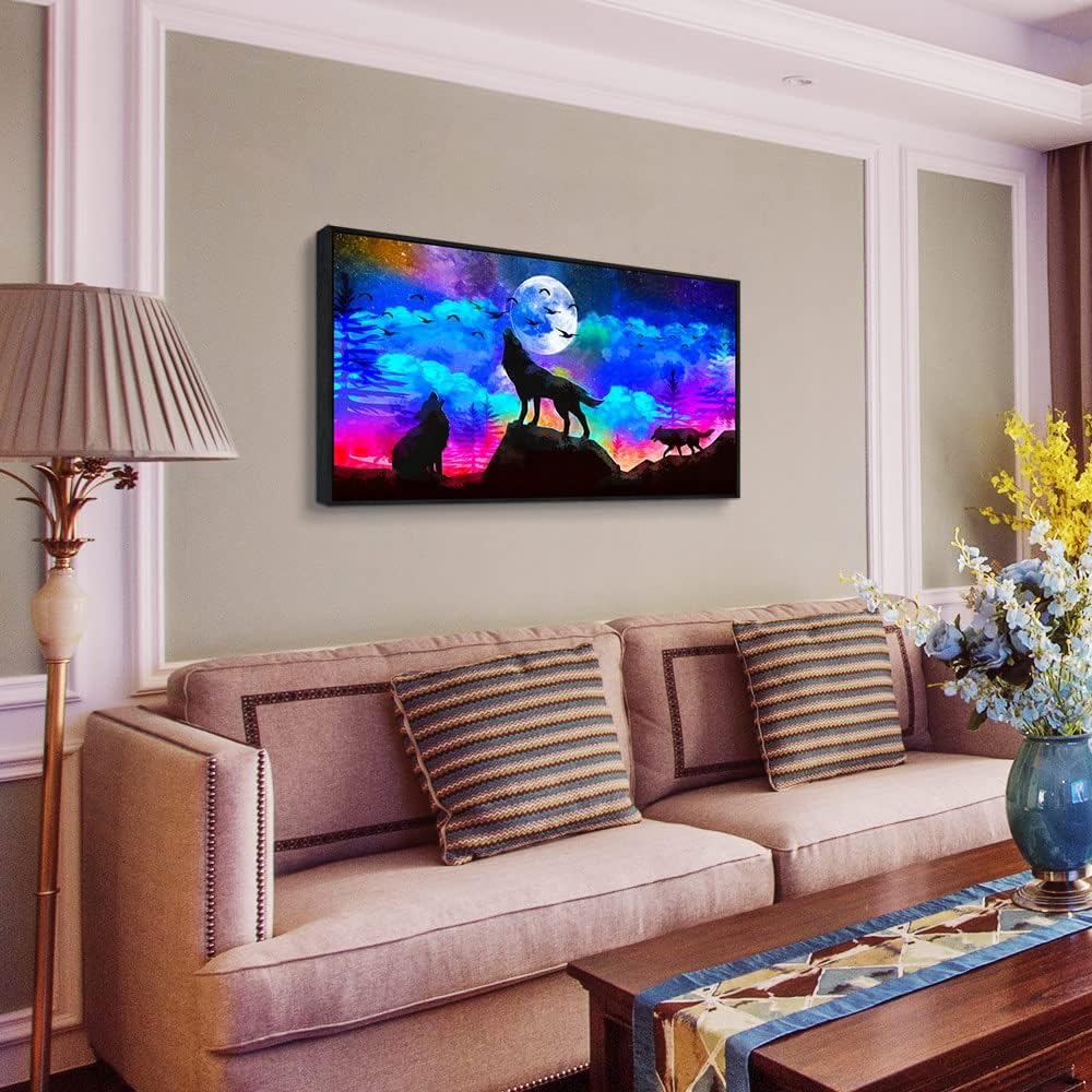 Framed Canvas Wolf Landscape Painting Canvas Wall Art For Living Room Bathroom Wall Decor For