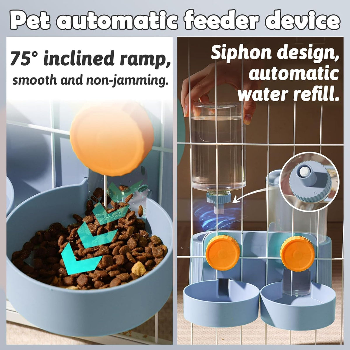 kathson Automatic Rabbit Food and Water Dispenser for Cage, Auto Gravity Bunny Feeder and Water Set