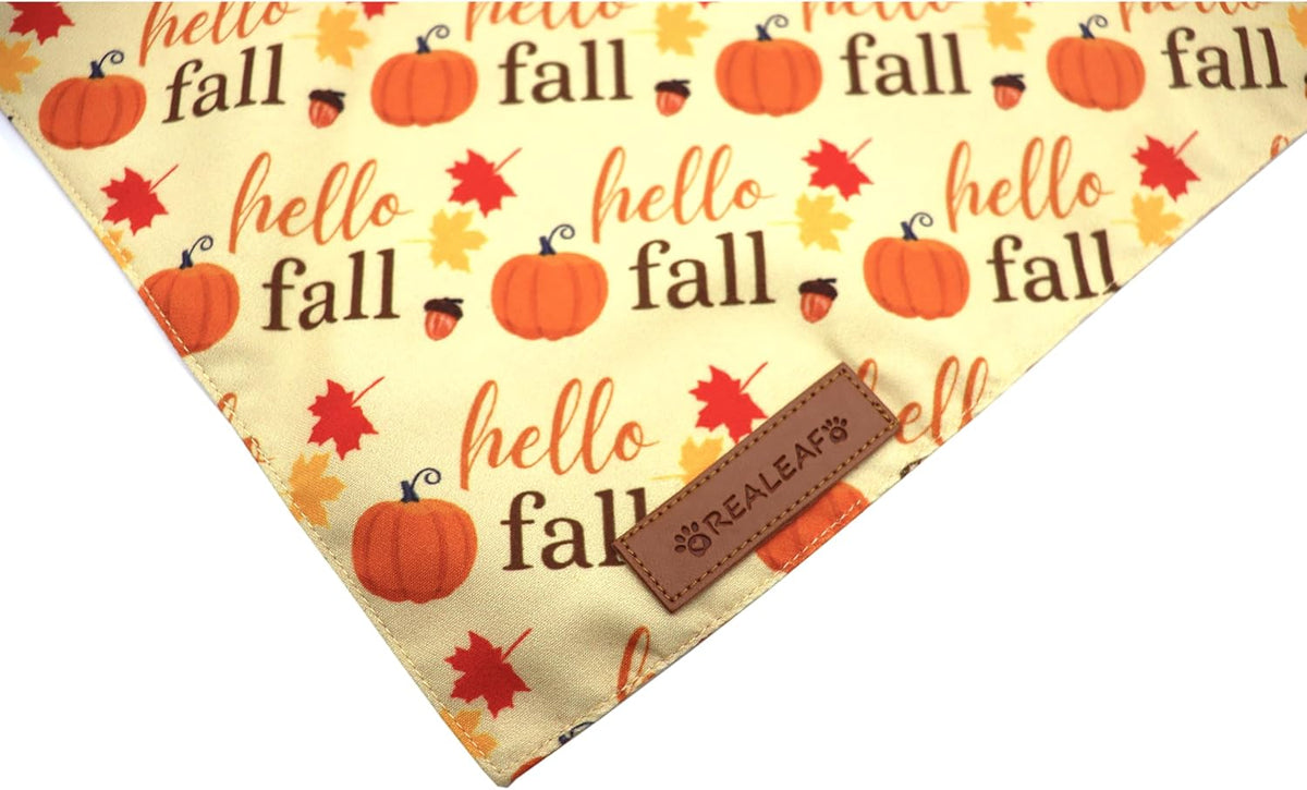 Realeaf Fall Dog Bandanas 2 Pack, Orange Pumpkin and Leaf Print Pet Scarf for Boy and Girl, Premium