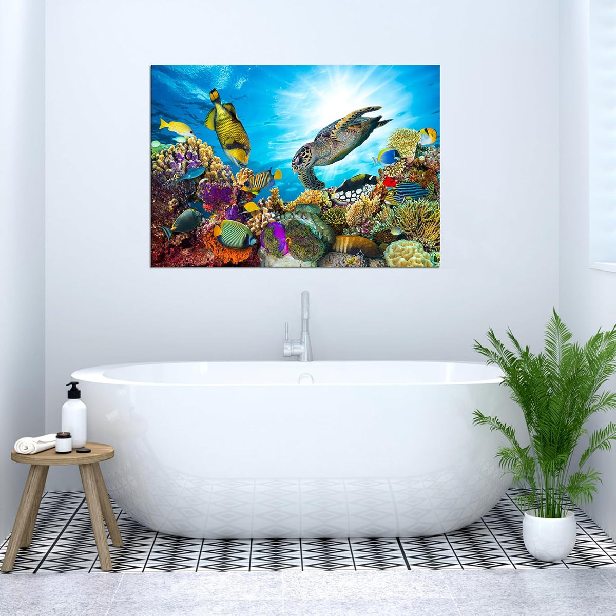 Large Wall Decor Colorful Sea Underwater World Coral Sea Turtle and Tropical Fish Painting Gallery