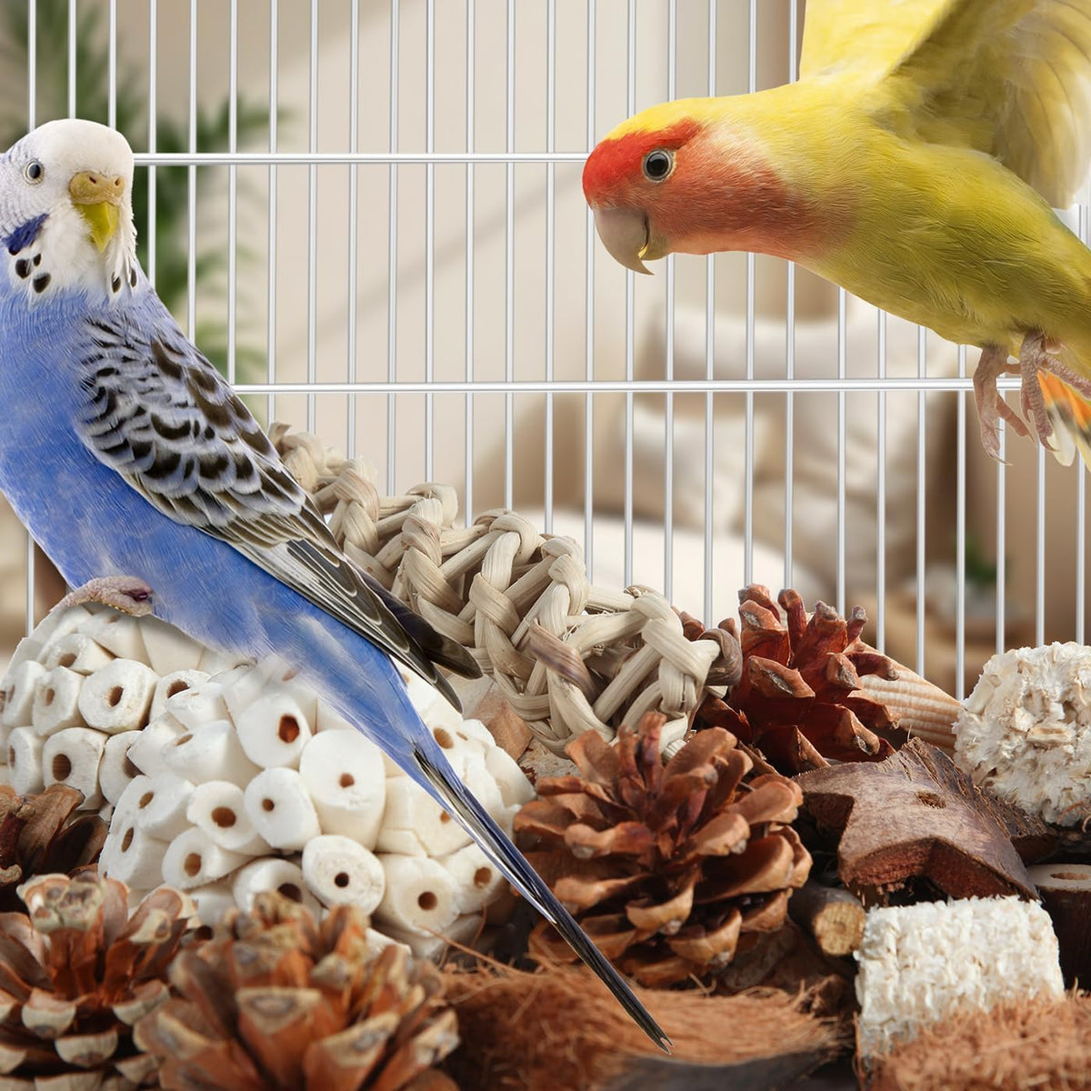 Kyouki Bird Toys Parrot Natural Bird Foraging Box Foot Toys for Parakeets,Cockatiels,Conures,Love