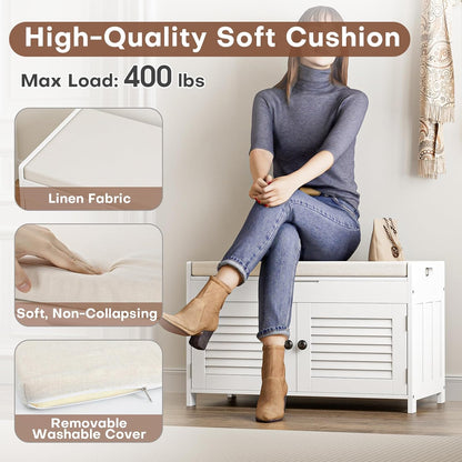 Shoe Storage Bench with Lift Top Storage, Entryway Bench with Cushioned Seat, Adjustable Shelf, 2