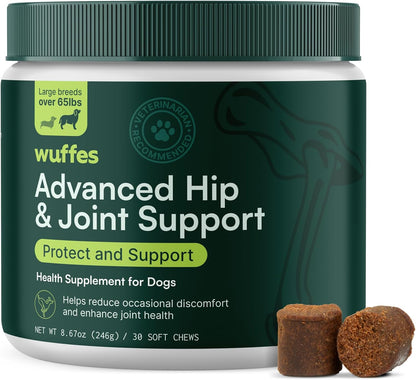 Wuffes Advanced Dog Hip and Joint Supplement with Glucosamine, Chondroitin, Omega 3, MSM, and Green