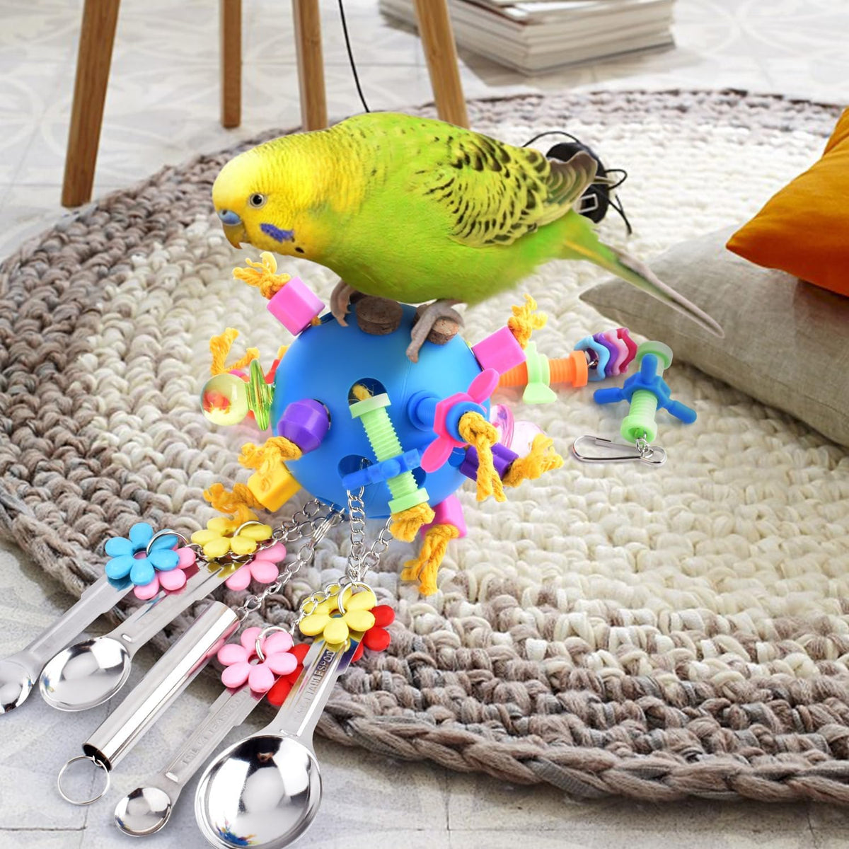 KATUMO Bird Toys, Parrot Pull Spoons Colorful Acrylic Stick Toys Bird Chew Toys for Amazon Parrot