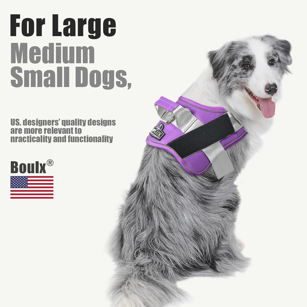 Bolux Dog Harness, No-Pull Reflective Dog Vest, Breathable Adjustable Pet Harness with Handle for