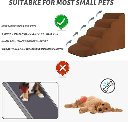 5-Step Dog Stairs and Ramp for High Bed,Non-Slip Sturdy Pet Steps for Small Dogs and Cats,22.2"