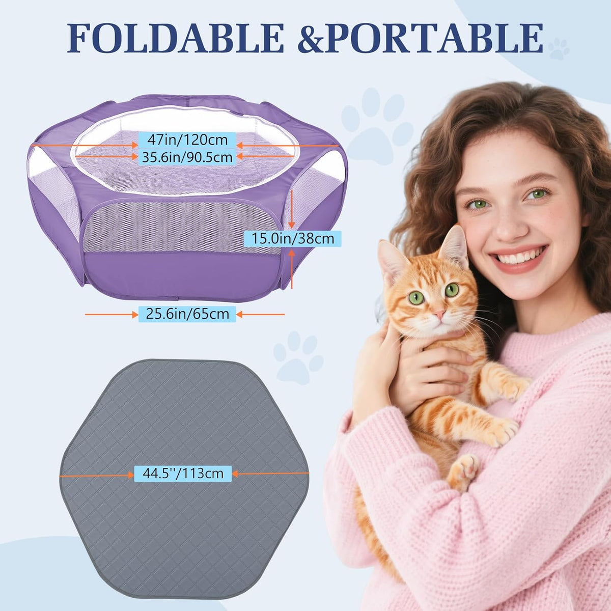 2-in-1 Small Animals Playpen with Pad, Waterproof Small Pet Cage Tent with Reusable Pad, Portable