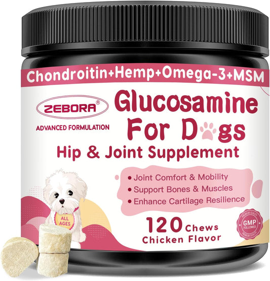 Glucosamine for Dogs, Joint Supplement for Dogs, Chondroitin, MSM, Hemp, Turmeric, Omega 3 for Pain