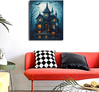 Halloween Gothic Wall Art Castle Pumpkin Ghost Bat Canvas Wall Decor Dark Academia Pictures