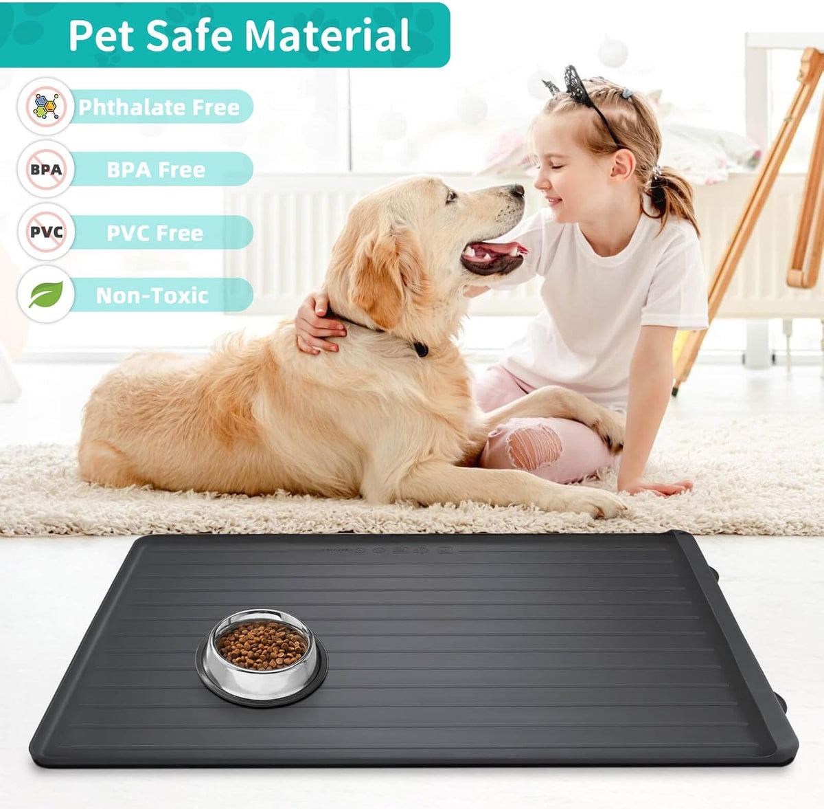 Dog Mat for Food and Water - 39.4" x 27" Large Pet Feeding Mats with Residue Collection Pocket