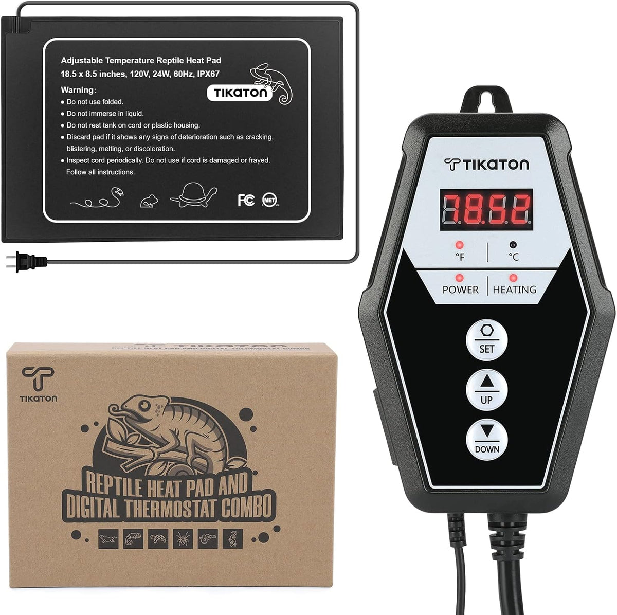 Tikaton Reptile Heating Pad and Digital Thermostat Combo Set, Under Tank Heater for