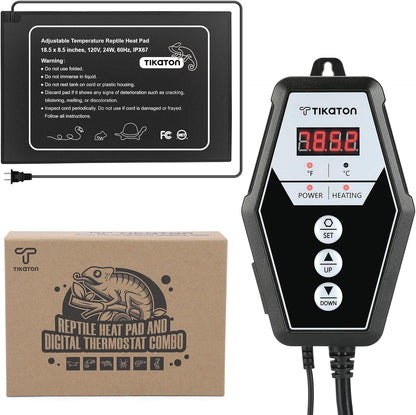 Tikaton Reptile Heating Pad and Digital Thermostat Combo Set, Under Tank Heater for