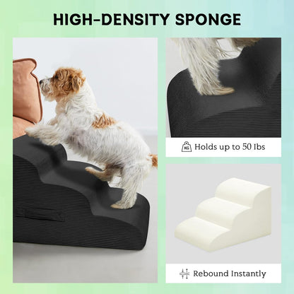 Dog Steps for Small Dogs, 3-Step Pet Ramp Stairs for High Beds and Sofa, Non-Slip Pet Stairs for
