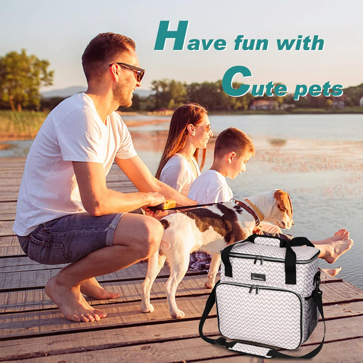 BAGLHER Dog Travel Bag, Pet Travel Bag (ALL Pet Travel Supplies), With 2 Pet Food Containers and 2